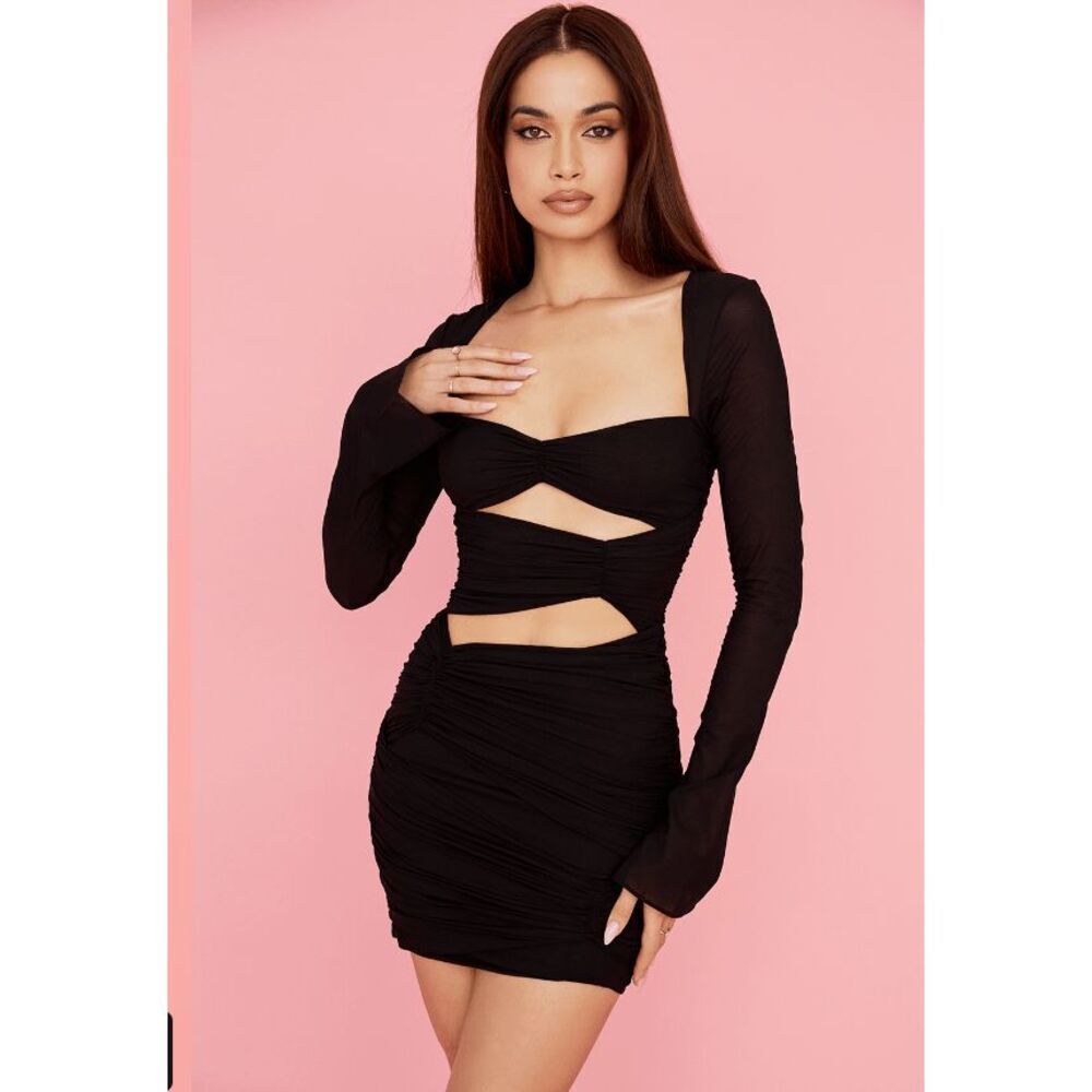 Camille Long Sleeve Silk Blend Cutout Minidress